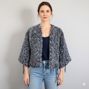 Handmade Marled Chenille Cropped Boxy Sweater Cardigan Tassel Jacket - S